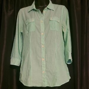 Vtg American Eagle Outfitters Mint Striped Button Down   Shirt  Size M
